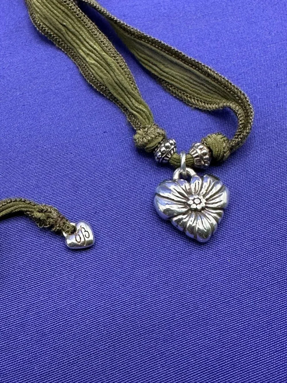 Brighton Silver-Plated Heart Pendant Necklace Fabric Strand